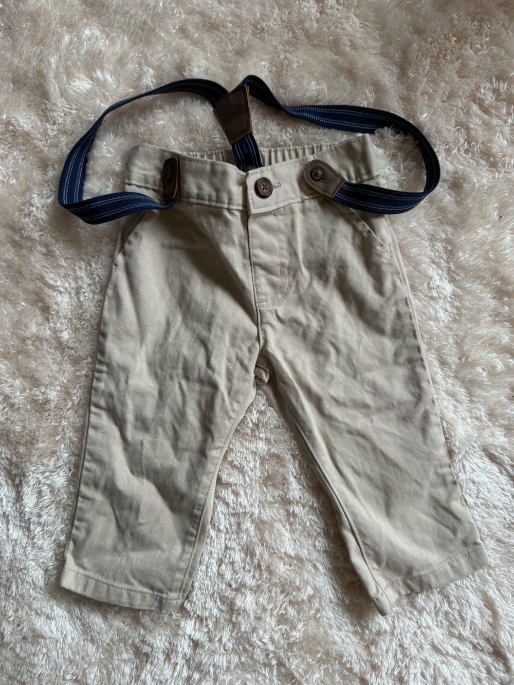Baby Bgosh Tan Chino Pants with Navy Suspenders